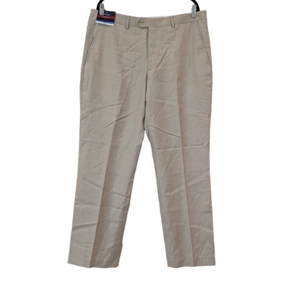 Stafford Mens 36x30 Light Sand Gray Pants Super Suit Classic Fit Stretch Comfort - Picture 1 of 10